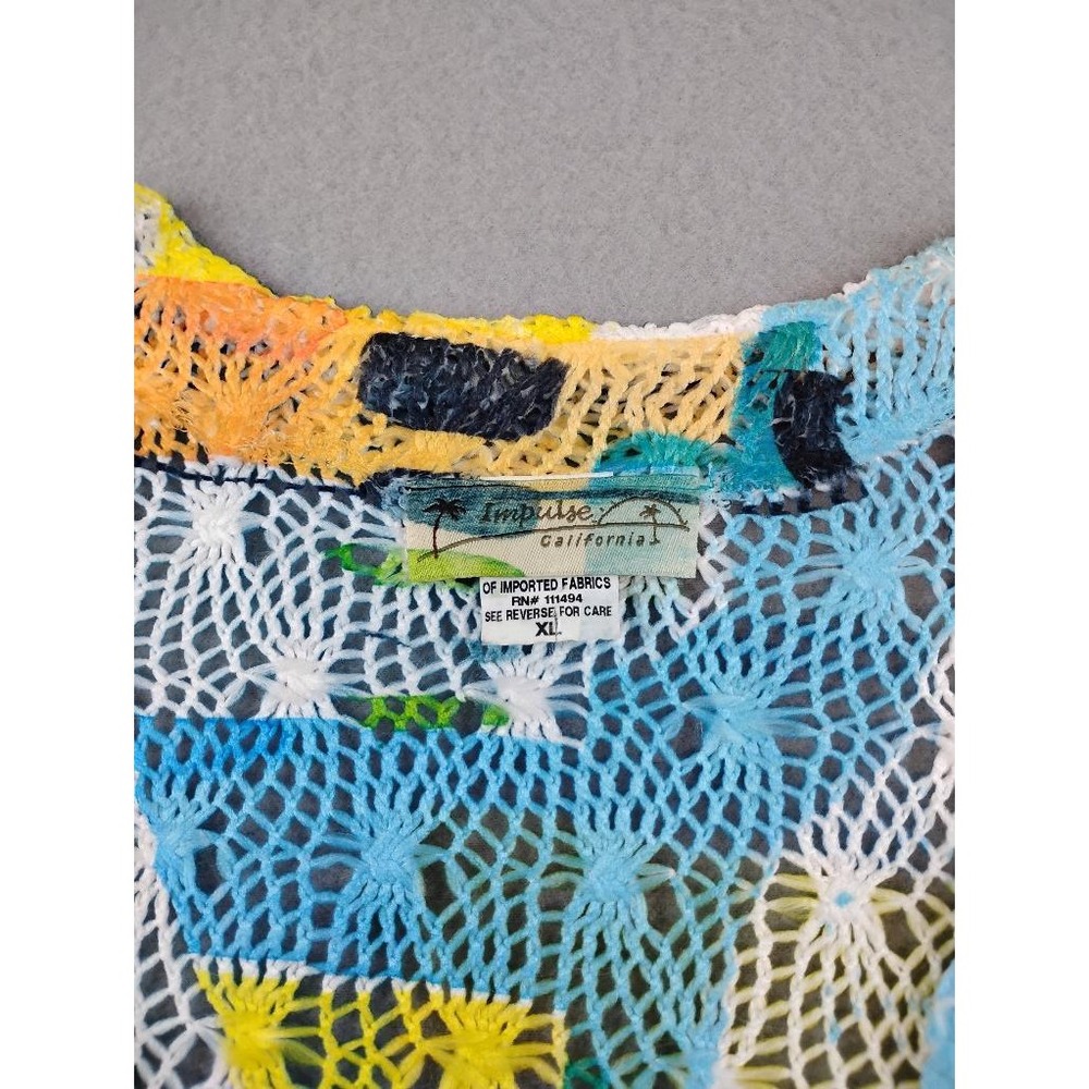 Impulse California Women XL Abstract Crochet Knit Funky Cardigan Color Glam Art - Picture 3 of 8